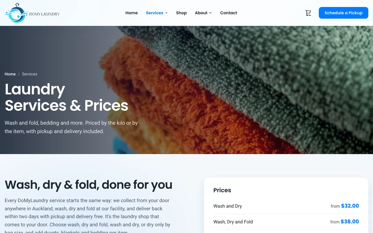 DoMyLaundry services and prices page