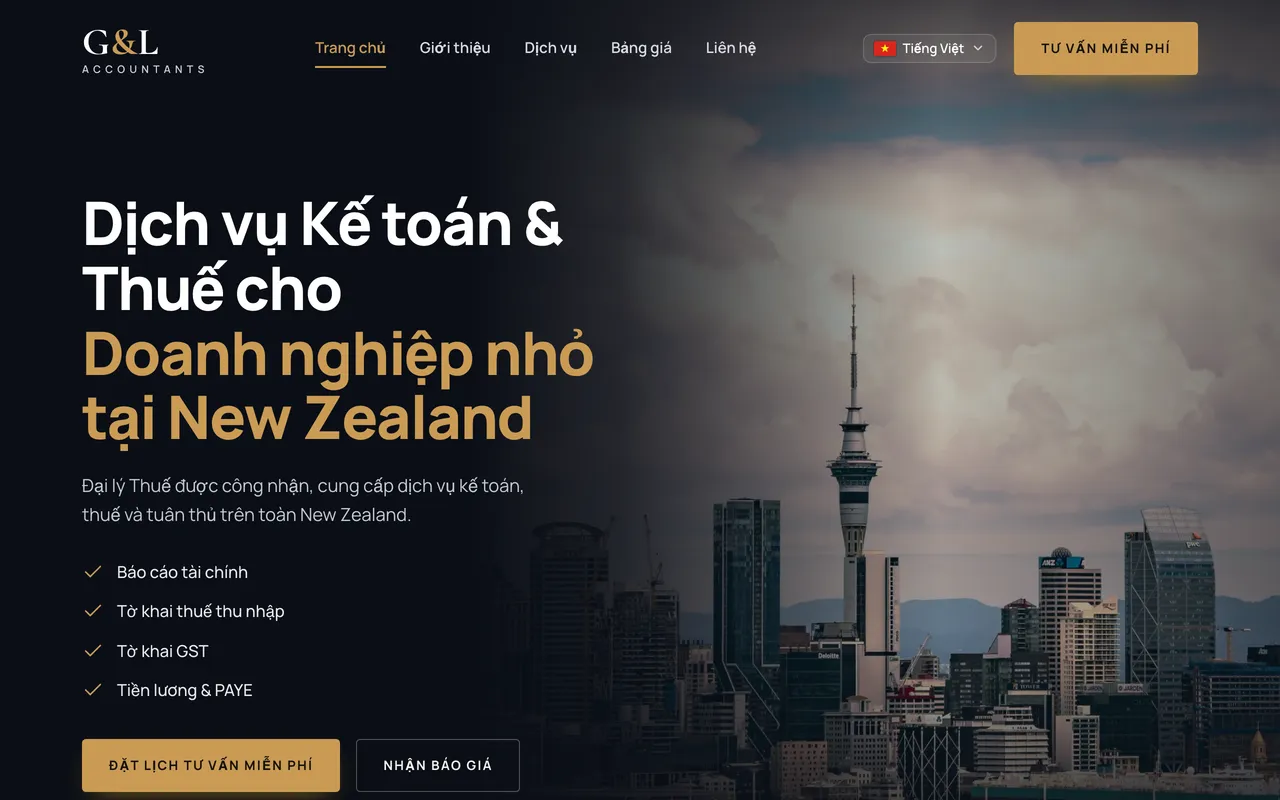 G&L Accountants page in Vietnamese