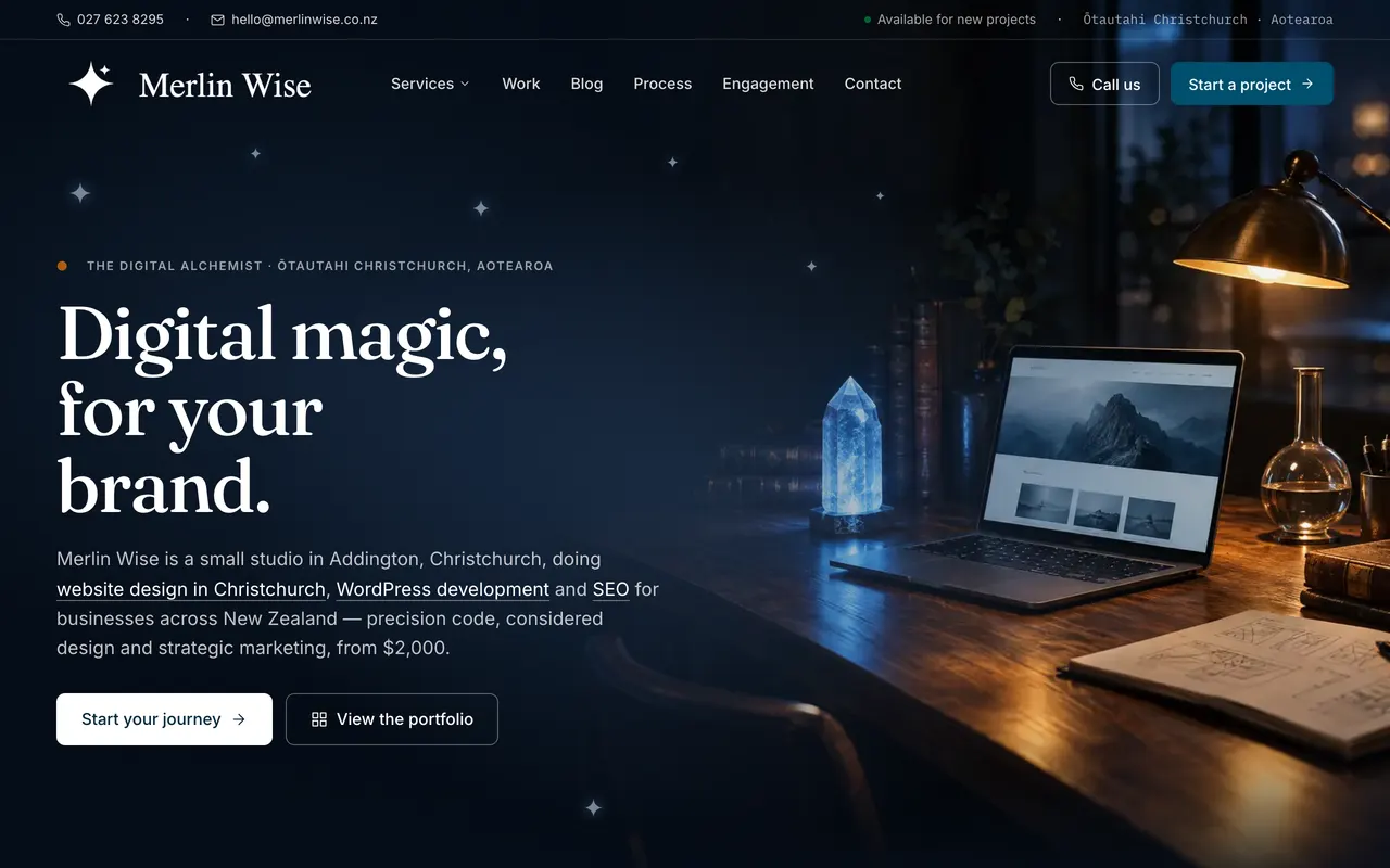 Merlin Wise website on desktop and mobile